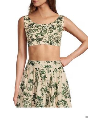 ANTONIO MELANI Beige and Green Floral Crop Top
